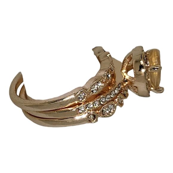 Three Ring Simulated Morganite Pear Round White Cubic Zirconia Ring Set - Picture 4 of 7